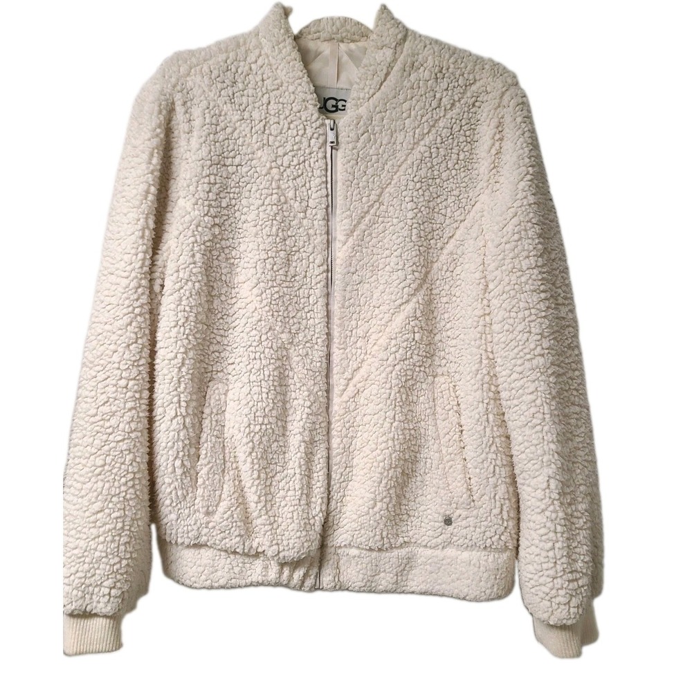 UGG Size Small Annalise Teddy Ivory Zipped Lined Jacket w/ Pockets 1109594
